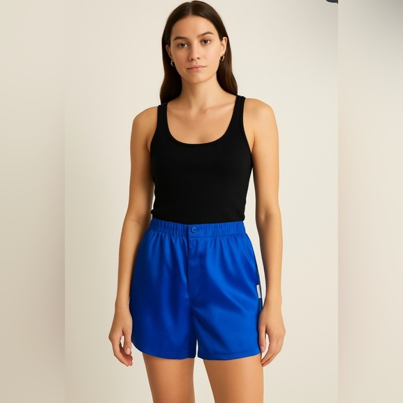 Givenchy Pants - Givenchy Activewear Silk Womens Shorts Size L Large Blue Elastic Bend Back